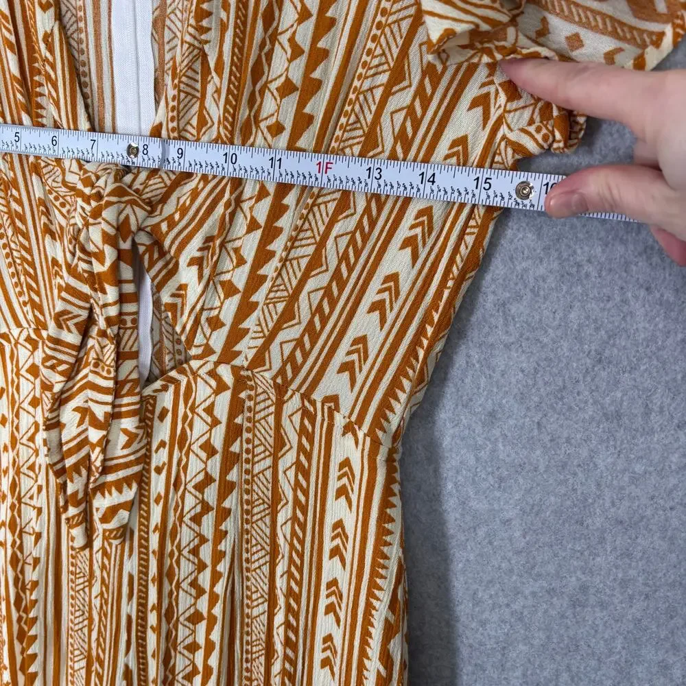 Stella Jumpsuit Medium Mustard Crop Tie Front Flowy Gauze Crinkle Boho Ikat Vaca